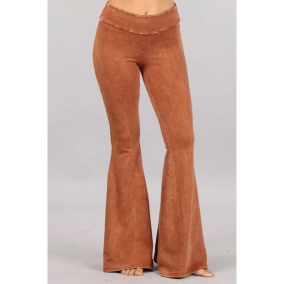 SOLD OUT Sugar Almond Mineral Wash French Terry Flared Bell Bottom Pull On Pants - Picture 3 of 5